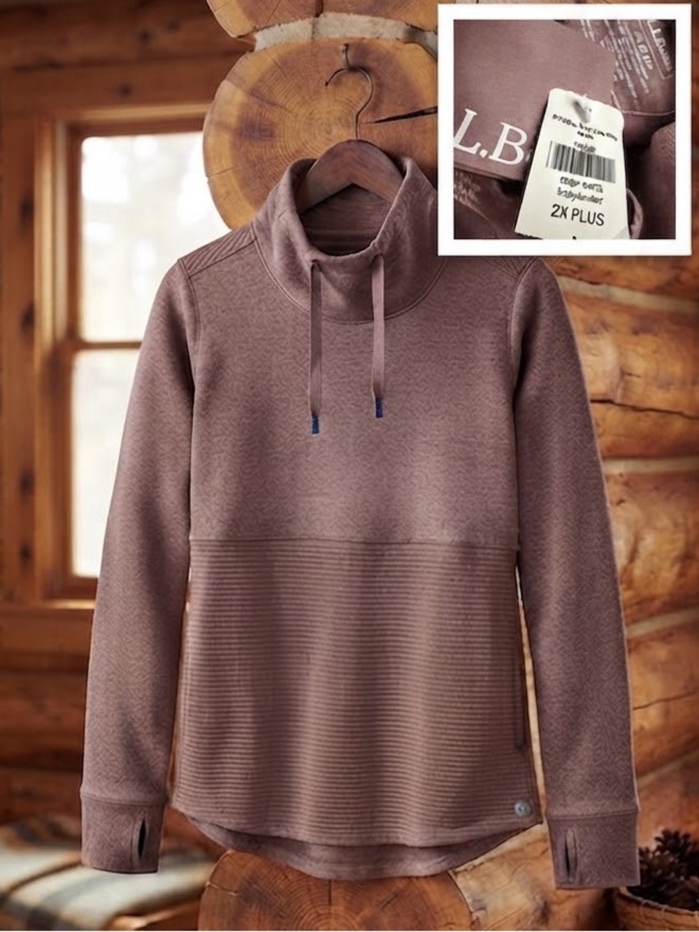 NWT L.L.Bean 2X Cozy Mixed-Knit FUNNEL NECK Pullover